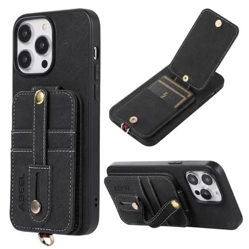 Funda para iPhone 14 Abeel Litchi Texture Card Bag PU Phone Case (Negro)