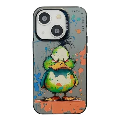 Funda para iPhone 14 Animal Pattern Oil Painting Series PC + TPU (Wrath Duck)