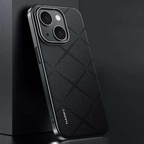 Funda para iPhone 14 Cuero Liso para PC (Negro)