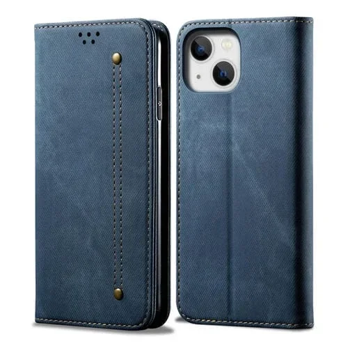 Funda para iPhone 14 Denim Texture Leather Phone Case Casual Style (Azul)