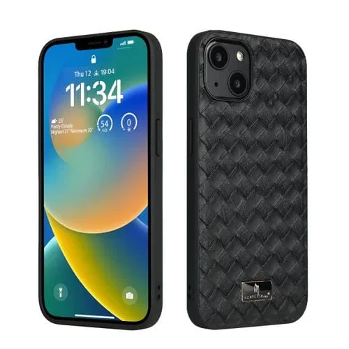 Funda para iPhone 14 Fierre Shann Leather Texture Back Cover Case (Negro)
