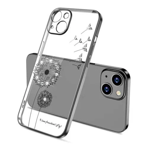 Funda para iPhone 14 Galvanoplastia Diamond Dandelion TPU Phone Case (Negro)