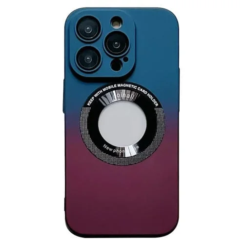 Funda para iPhone 14 Gradient Skin Feel Magsafe Magnética (Azul Oscuro + Púrpura)