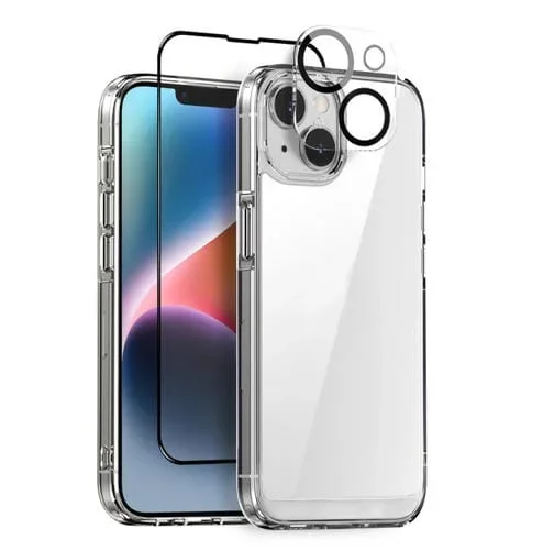Funda para iPhone 14 Northjo 3 en 1 Transparente con Película de Pantalla y Lente Trasera