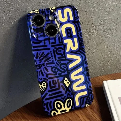 Funda para iPhone 14 Patrón Pintado Precise Hole PC Phone Case (Blue Scr)