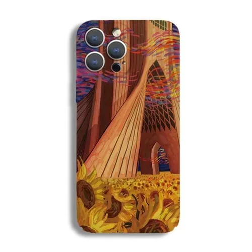 Funda para iPhone 14 PC Precise Hole Oil Painting Pattern (Pintura Arquitectónica)
