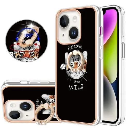 Funda para iPhone 14 Plus Galvanoplastia IMD Doble Cara con Soporte para Anillo (Crecimiento Natural)