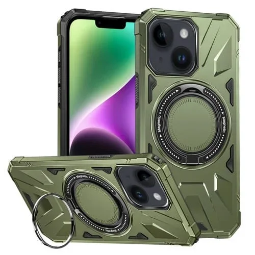 Funda para iPhone 14 Plus Magsafe Magnética a Prueba de Golpes con Soporte para Anillo (Verde Oscuro)
