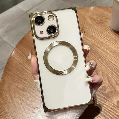 Funda para iPhone 14 Plus Square Magsafe Galvanoplastia TPU (Dorado)
