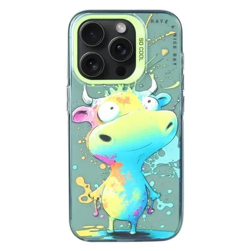 Funda para iPhone 14 Pro Max Animal Pattern Oil Painting Series PC y TPU (Ganado Colorido)