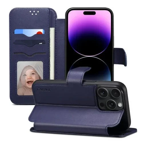 Funda para iPhone 14 Pro Max Eseble E1 Nappa Texture Magsafe Holder de Cuero (Azul Oscuro)