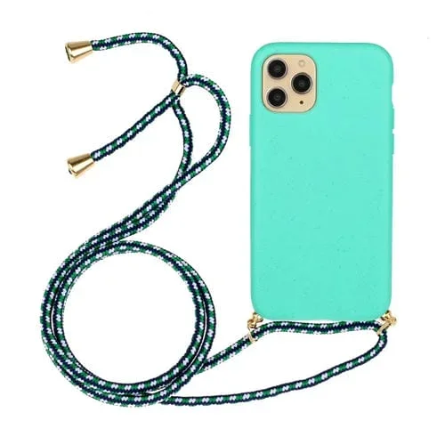 Funda para iPhone 14 Pro Paja de Trigo TPU con Cordón (Verde)