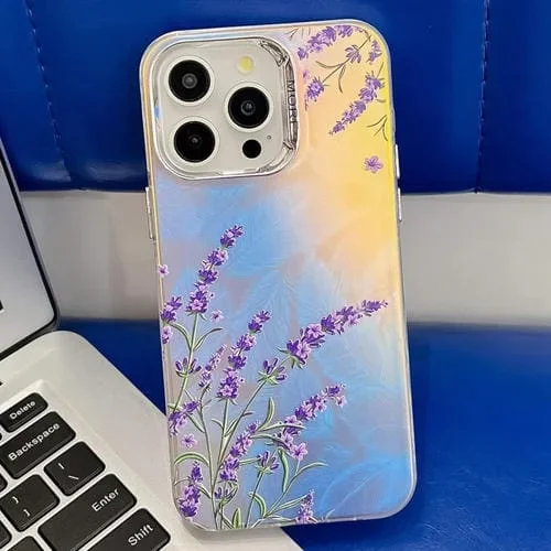 Funda para iPhone 14 Pro TPU Galvanoplastia Láser Flor Textura (Lavanda)