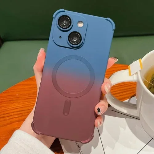 Funda para iPhone 14 TPU Degradado a Prueba de Golpes Cuatro Esquinas (Café Azul)
