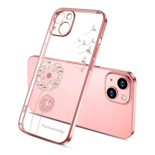 Funda para iPhone 14 TPU Galvanoplastia Diamond Dandelion (Rose Gold)