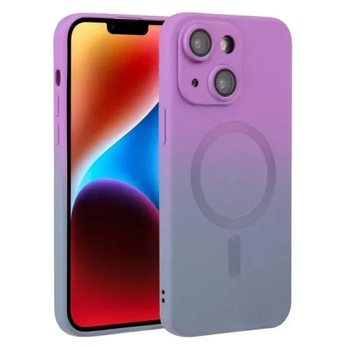 Funda para iPhone 15 Liquid TPU Silicone Gradient Magsafe (Púrpura)