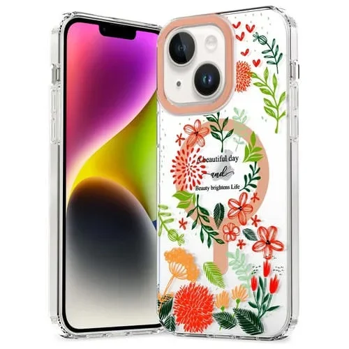 Funda para iPhone 15 Magsafe TPU Magnética con Flores Rojas y Hojas Verdes