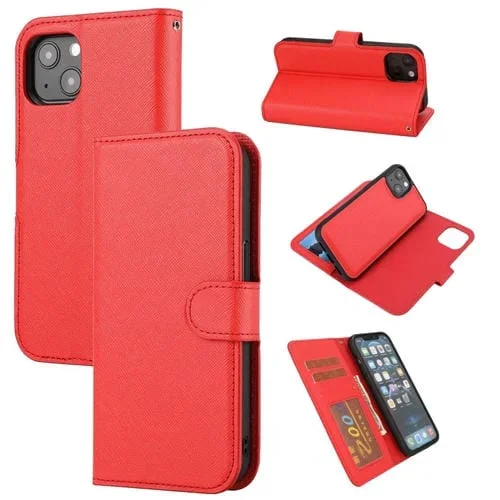 Funda para iPhone 15 Plus Cuero Pu Desmontable Textura Cruzada Horizontal (Rojo)