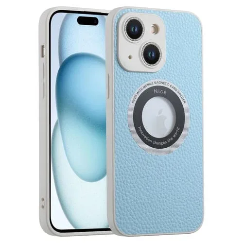 Funda para iPhone 15 Plus Litchi Texture Magsafe TPU a Prueba de Golpes Cobertura Total (Azul)