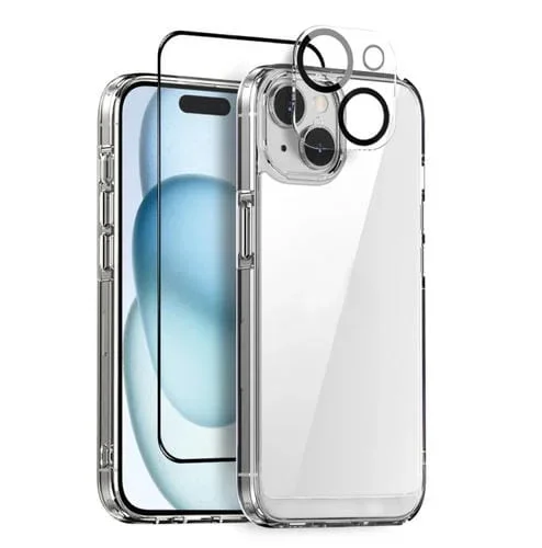 Funda para iPhone 15 Plus Northjo 3 en 1 con Película de Pantalla y Lente Transparente