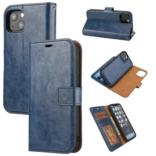 Funda para iPhone 15 Plus PU con Tapa Horizontal Desmontable Textura Crazy Horse (Azul)