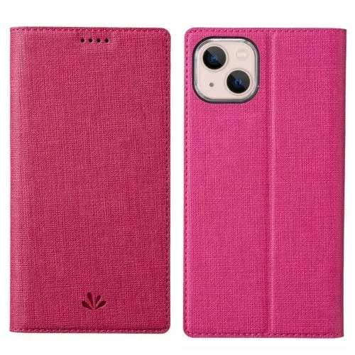 Funda para iPhone 15 Plus Vili Dmx Series con Tapa Horizontal Magnética de Cuero TPU + PU a Prueba de Golpes (Rojo Rosa)
