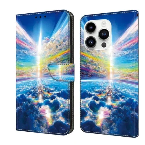 Funda para iPhone 15 Pro Cuero Pintada con Cristales (Cielo Colorido)