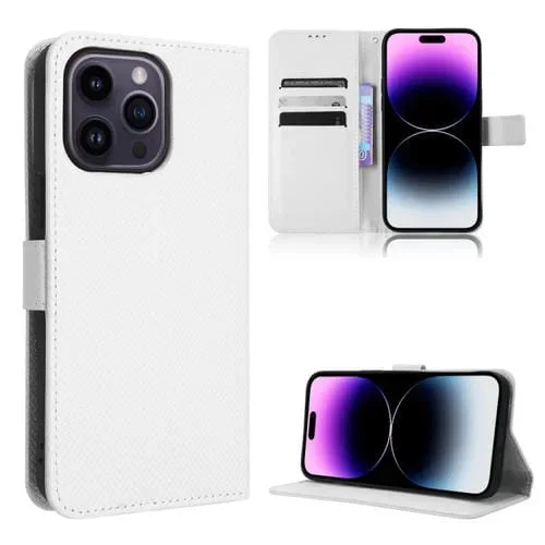 Funda para iPhone 15 Pro Cuero Textura de Diamante (Blanco)
