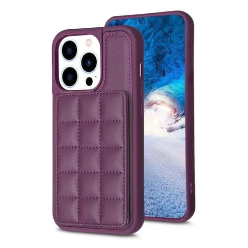 Funda para iPhone 15 Pro Grid Card Slot Holder (Morado Oscuro)