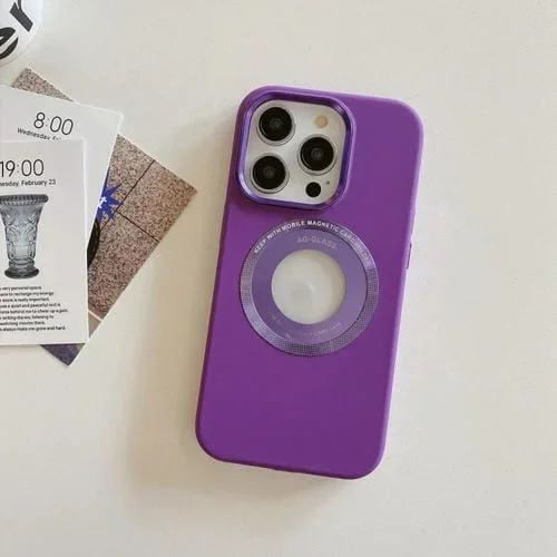 Funda para iPhone 15 Pro Magnética de Silicona con Marco de Metal (Púrpura)