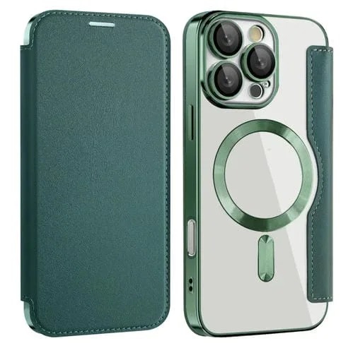 Funda para iPhone 15 Pro Magsafe Magnetic Rfid Cuero Antirrobo (Verde)