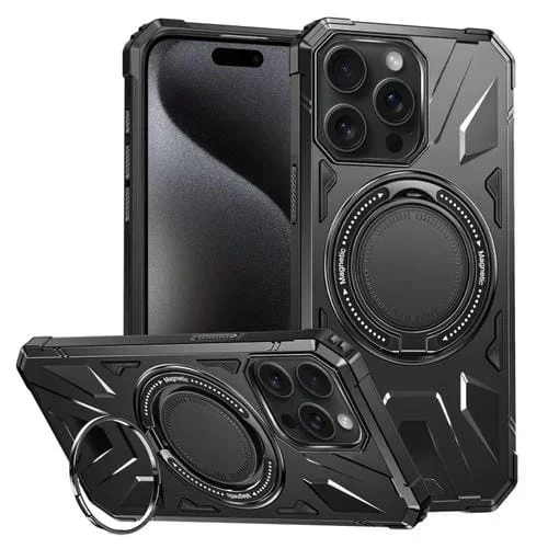 Funda para iPhone 15 Pro Magsafe Magnética a Prueba de Golpes con Soporte para Anillo (Negro)