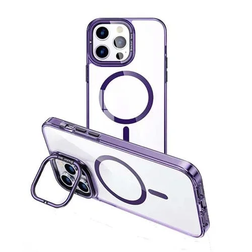 Funda para iPhone 15 Pro Magsafe Transparente con Soporte Invisible Magnético (Púrpura)