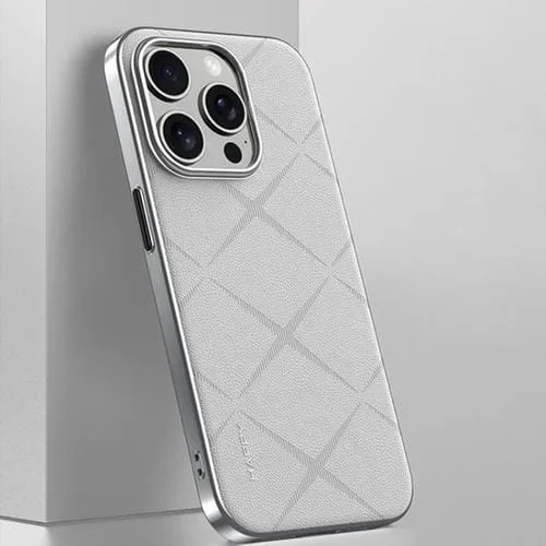 Funda para iPhone 15 Pro Max Cuero Liso para PC (Blanco)