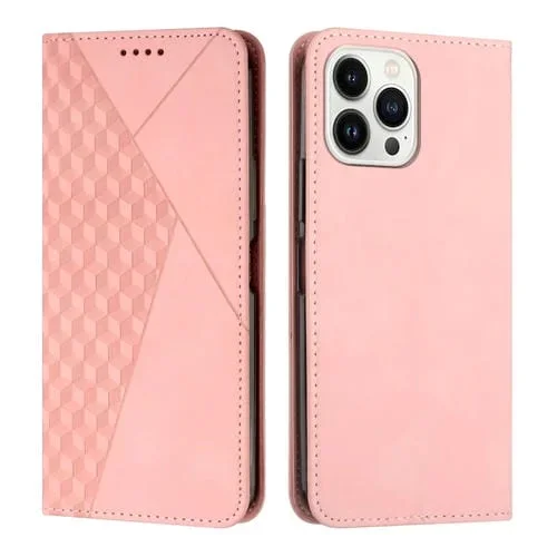 Funda para iPhone 15 Pro Max Diamond Splicing Skin Feel Magnética de Cuero (Oro Rosa)