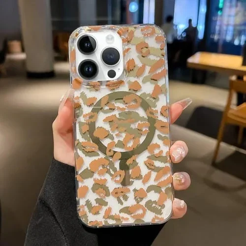 Funda para iPhone 15 Pro Max Leopard MagSafe con laminado de doble cara IMD (café amarillo)