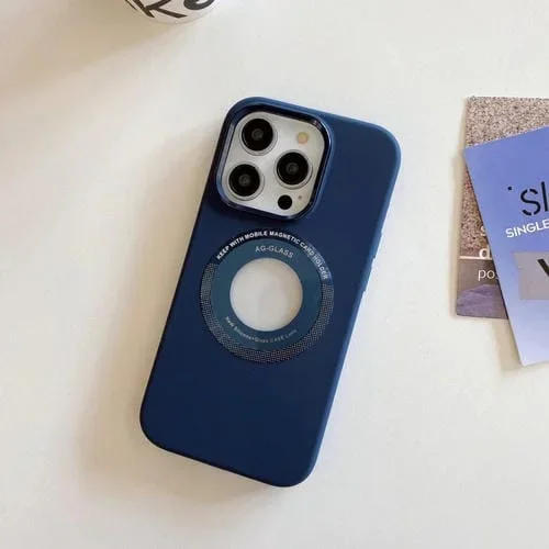 Funda para iPhone 15 Pro Max Magnética de Silicona con Marco de Metal (Azul Oscuro)