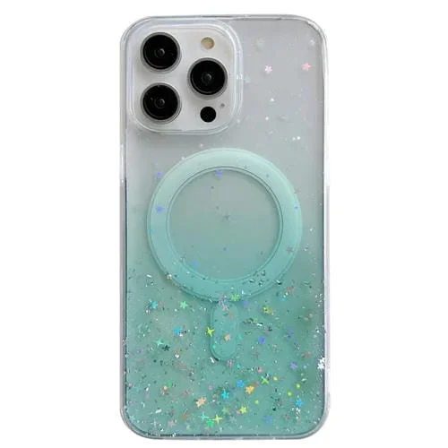Funda para iPhone 15 Pro Max Magsafe Glitter Hybrid Clear TPU (Verde)