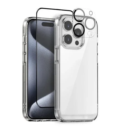 Funda para iPhone 15 Pro Max Northjo 3 en 1 Transparente con Película de Pantalla y Lente Trasera