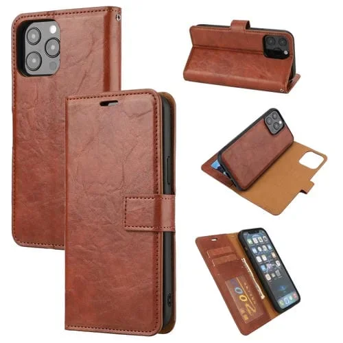 Funda para iPhone 15 Pro Max Pu con Tapa Horizontal Desmontable Textura Crazy Horse (Marrón)