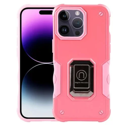 Funda para iPhone 15 Pro Max Ring Holder Antideslizante con Armadura a Prueba de Golpes (Rosa)