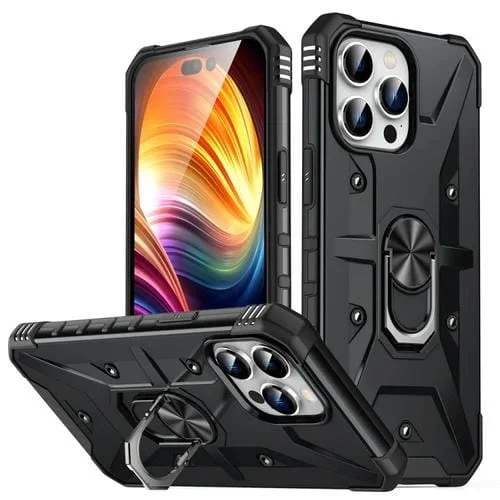 Funda para iPhone 15 Pro Max Ring Holder Phone Case (Negro)
