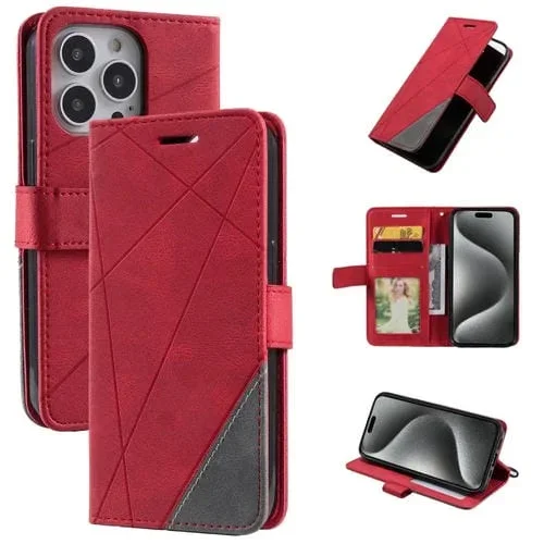 Funda para iPhone 15 Pro Max Skin Feel Empalme de Cuero (Rojo)