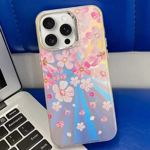 Funda para iPhone 15 Pro Max TPU Galvanoplastia Láser Flor Textura (Flor Rosa Ah13)