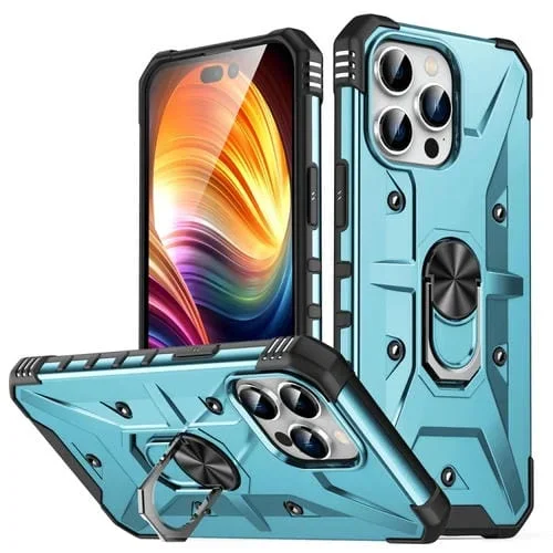 Funda para iPhone 15 Pro Ring Holder Phone Case (Azul Claro)