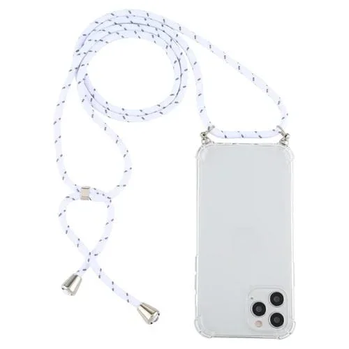 Funda para iPhone 15 Pro TPU Transparente a Prueba de Golpes Cuatro Esquinas con Cordón (Gris Blanco)