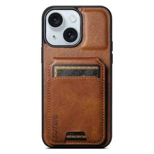 Funda para iPhone 15 Suteni H02 Cuero con Soporte y Billetera (Marrón)