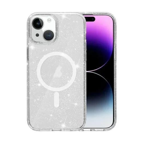 Funda para iPhone 15 Terminator Style Glitter Powder Magsafe Magnética (Blanco)