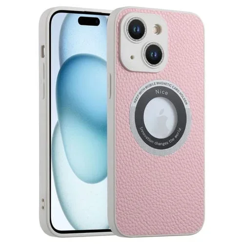 Funda para iPhone 15 TPU Litchi Texture Magsafe a Prueba de Golpes (Rosa)