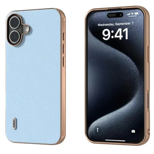 Funda para iPhone 16 Abeel Piel Auténtica Marco Galvanizado Diseño Ondulado (Azul)